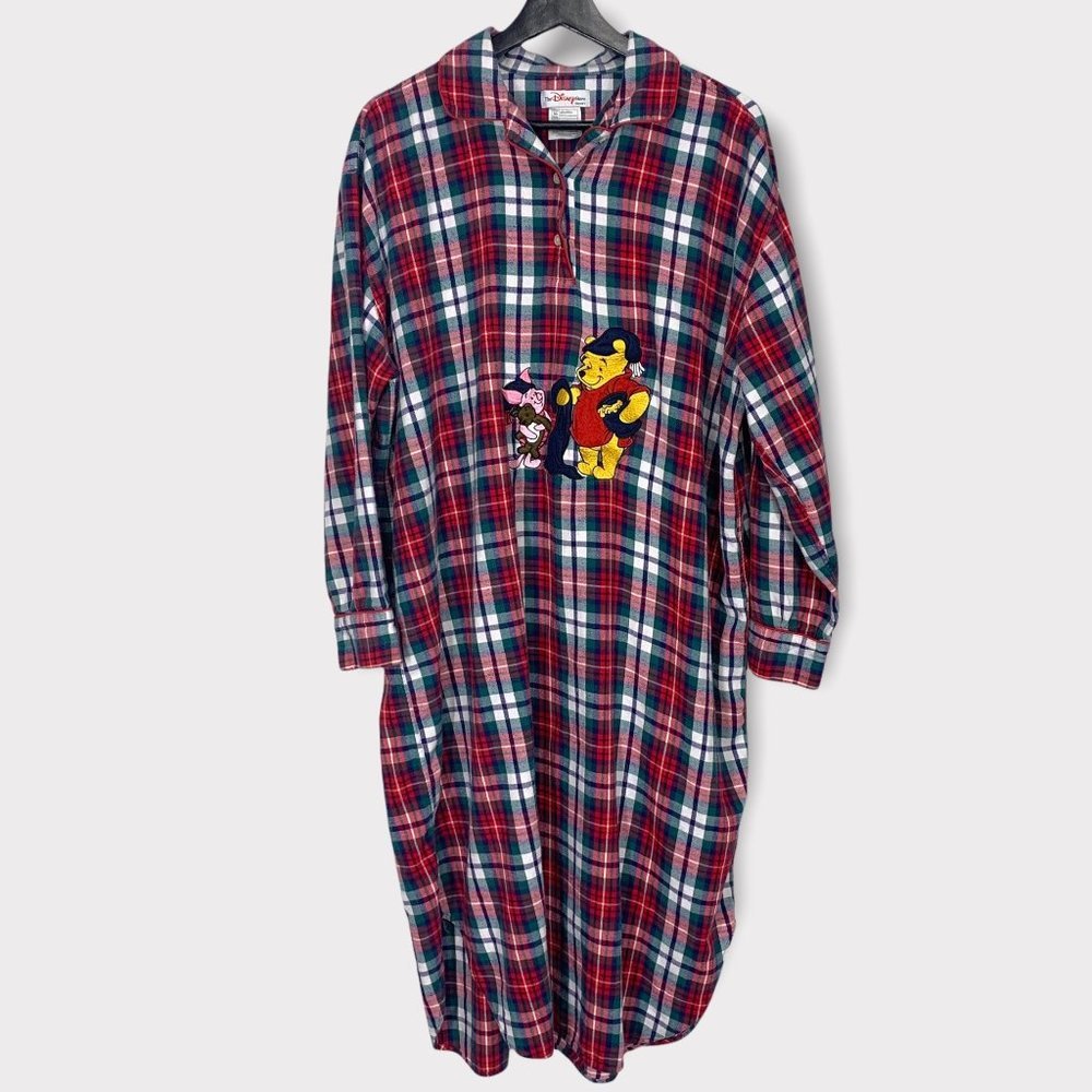 Vintage 90s Winnie The Pooh Plaid Flannel Long Pajamas One Size